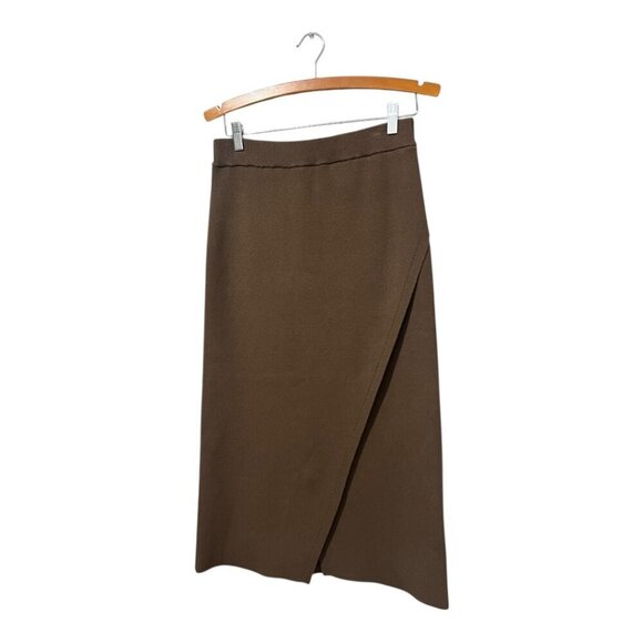 Zara Brown Wrap Skirt Midi Women's Sz Large L Pull On Long - Picture 1 of 5